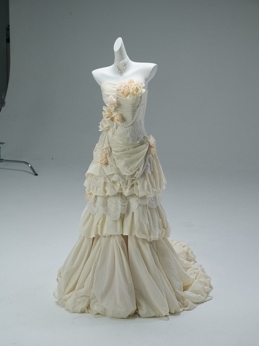 Rose Left French Vintage Sculpted Gown