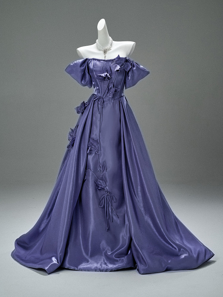 Sandalwood Purple Satin Evening Gown