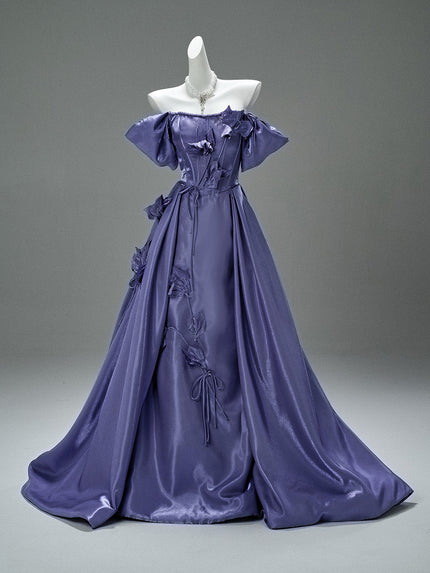 Sandalwood Purple Satin Evening Gown