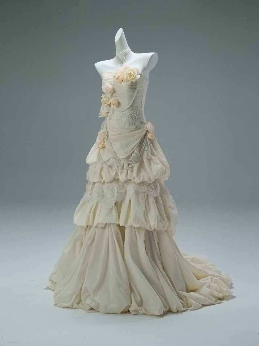 Rose Left French Vintage Sculpted Gown