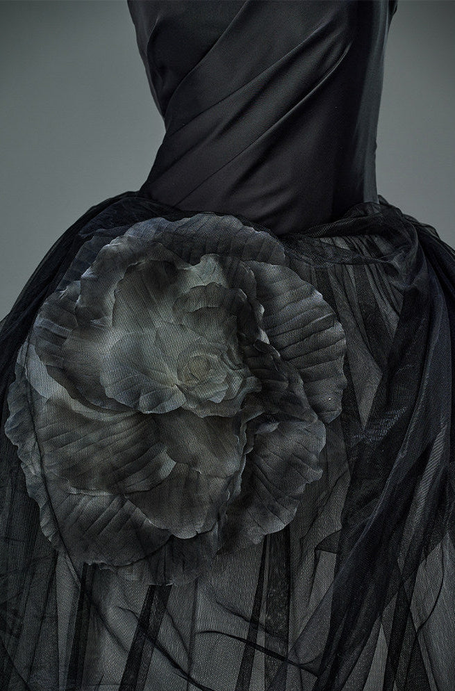 Flowers in Ink Handcrafted Tulle Gown
