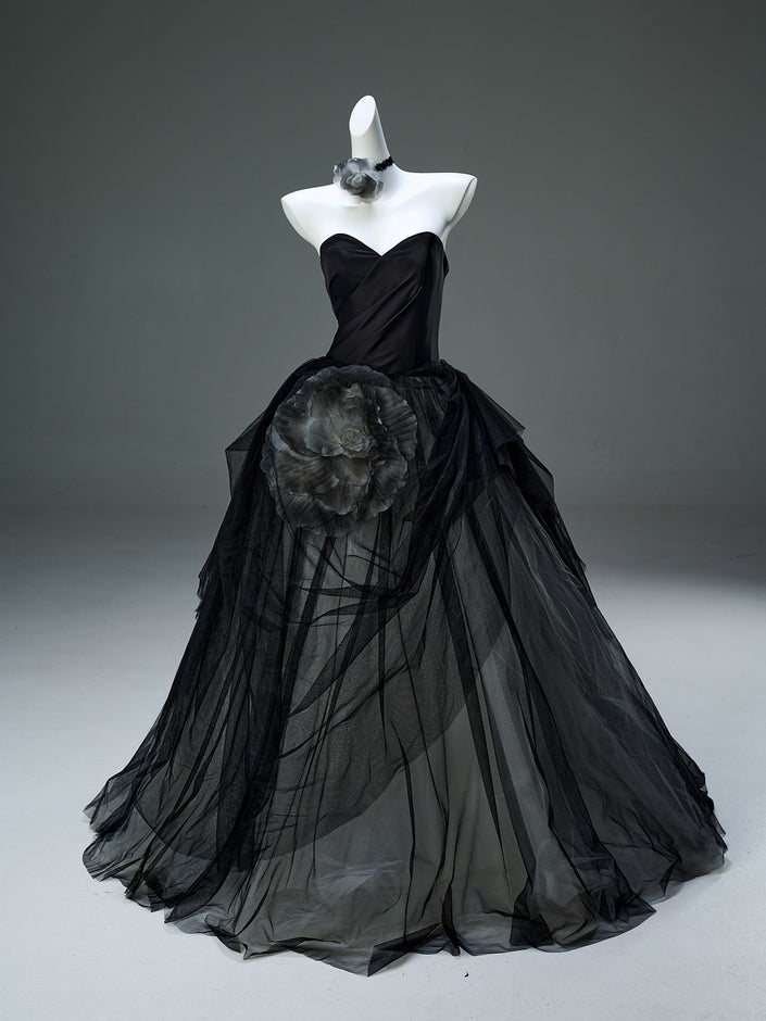 Flowers in Ink Handcrafted Tulle Gown