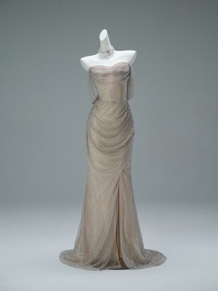 Crystal-Embellished Fishtail Gown