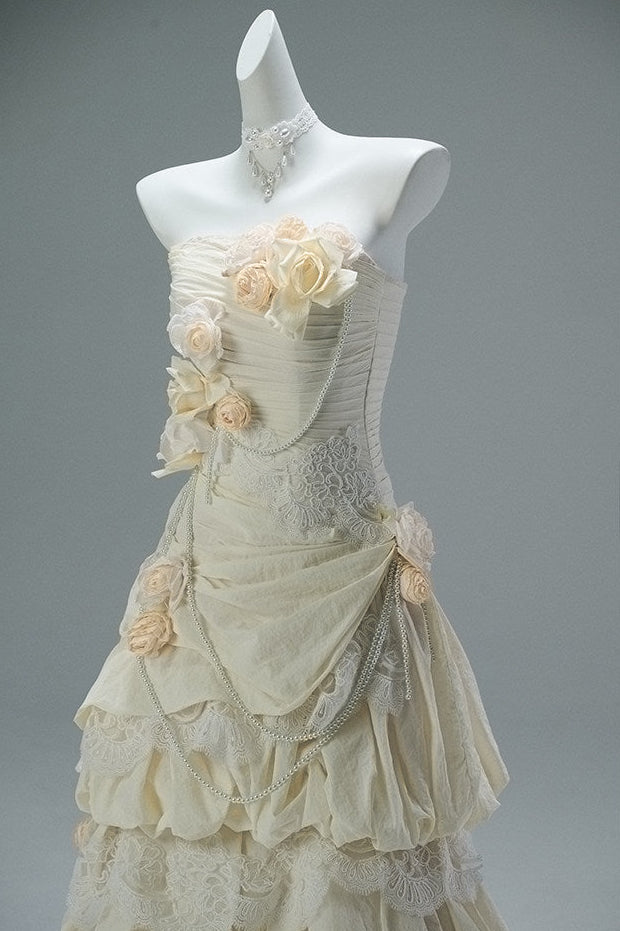 Rose Left French Vintage Sculpted Gown