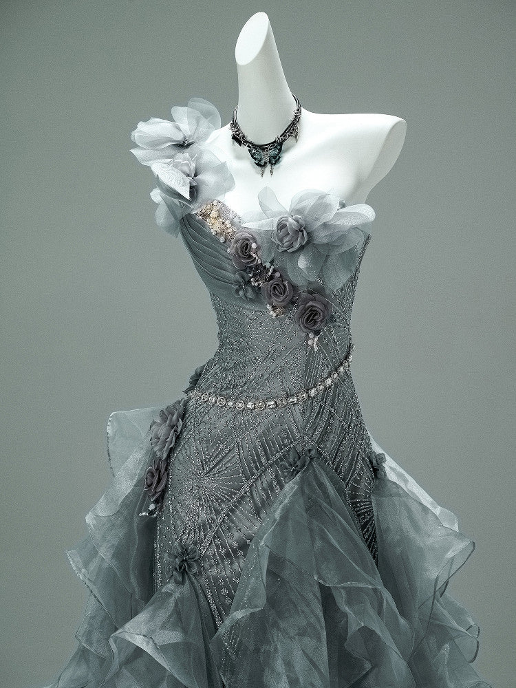Sea of Shadows Vintage Fishtail Gown