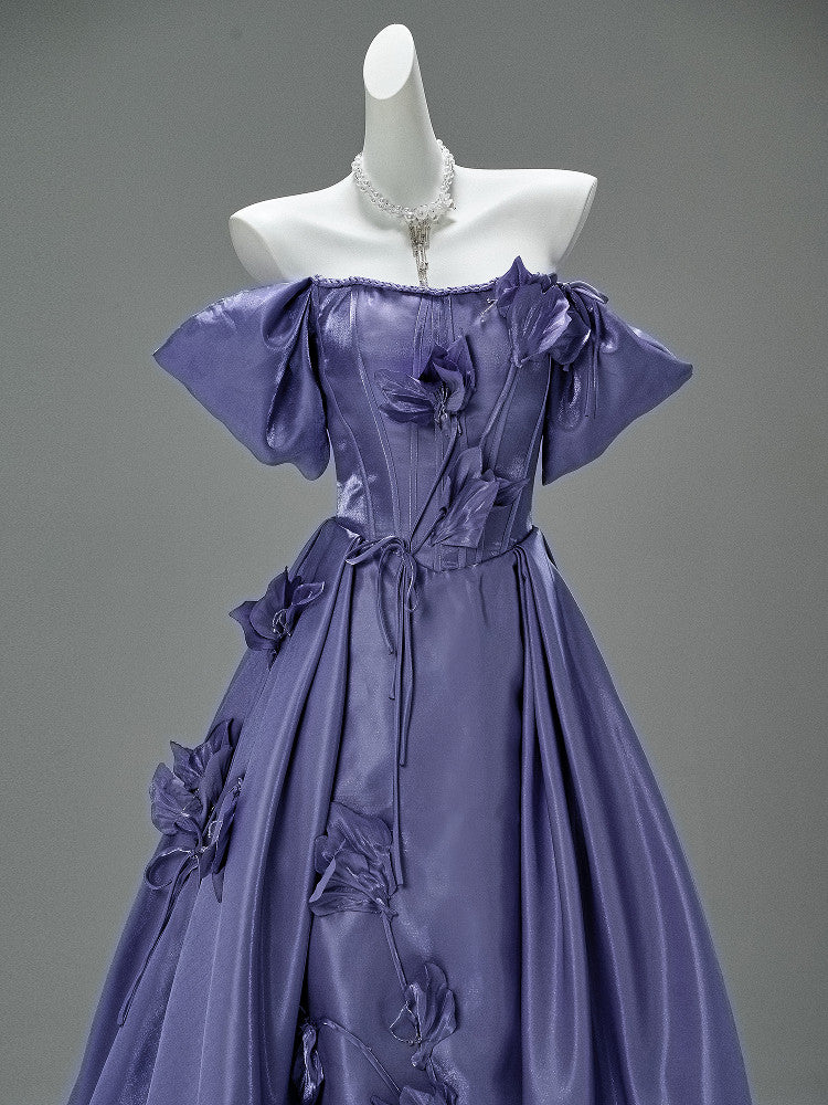 Sandalwood Purple Satin Evening Gown