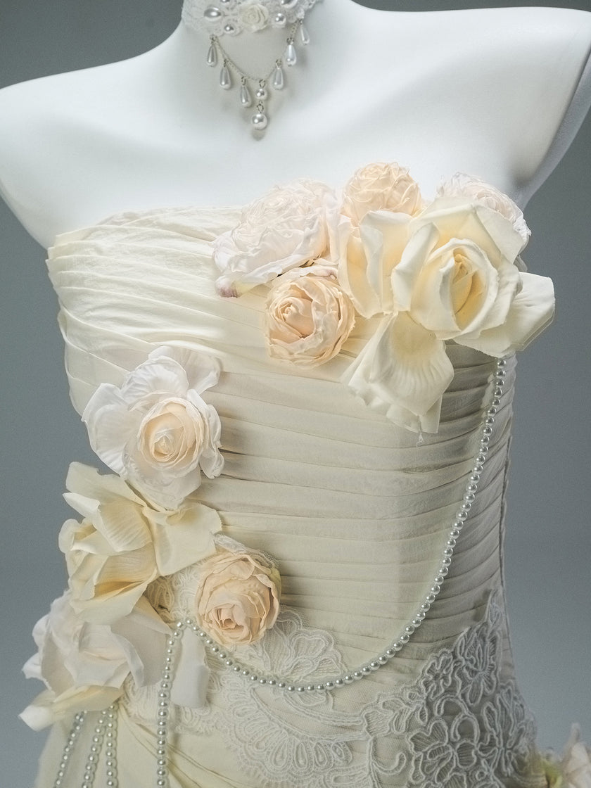 Rose Left French Vintage Sculpted Gown