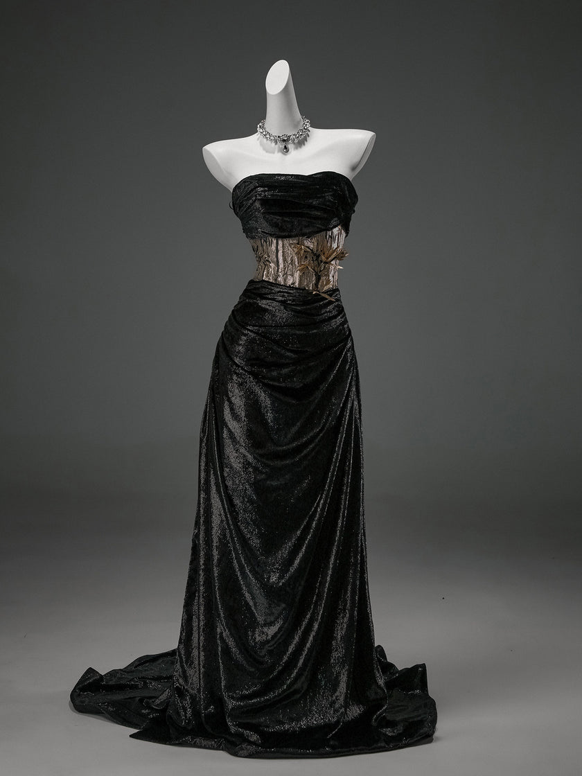 Black Sculpted Fishtail Gown