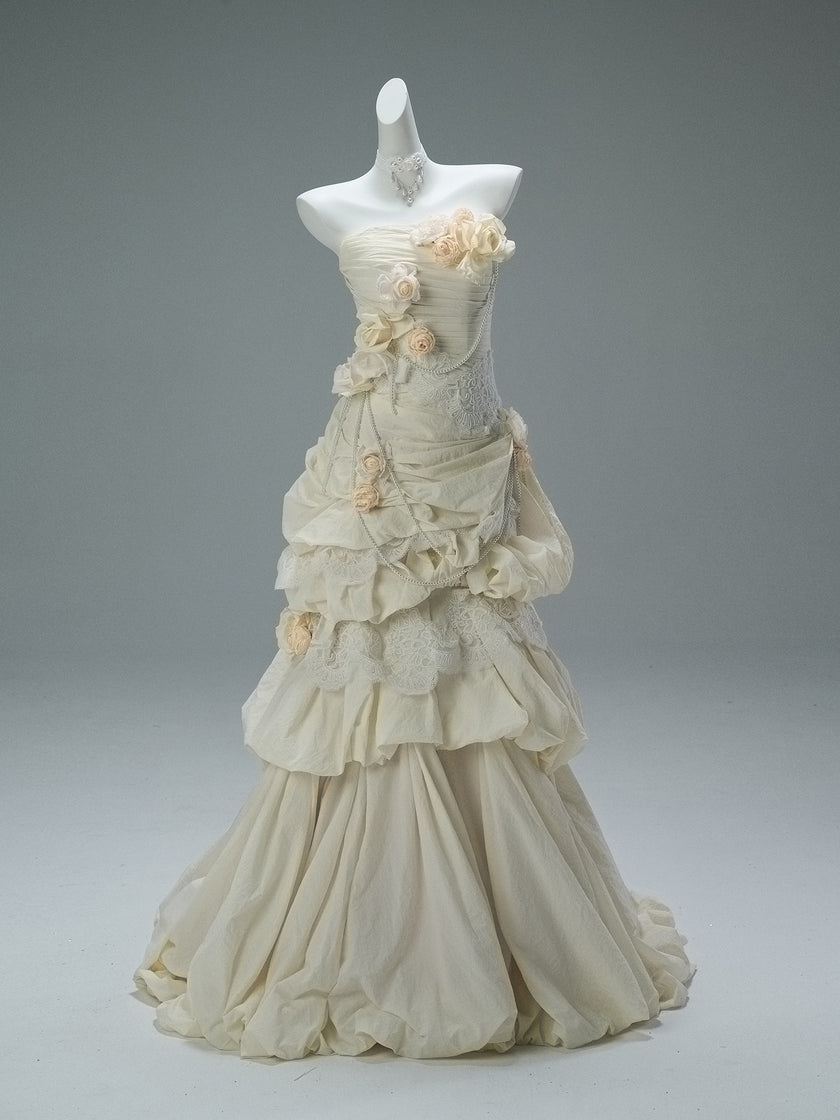 Rose Left French Vintage Sculpted Gown